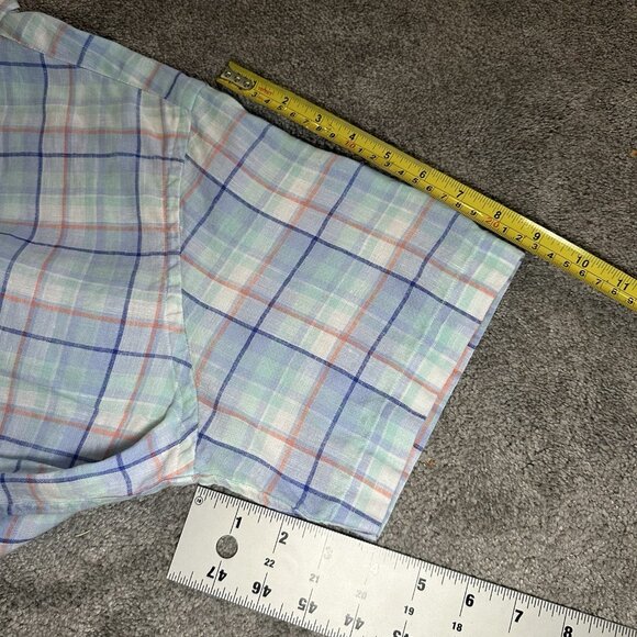 Untuckit 100% Linen Shirt Mens Large Blue Multi Plaid Stretch Lewis Short Sleeve - Picture 9 of 9